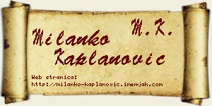 Milanko Kaplanović vizit kartica